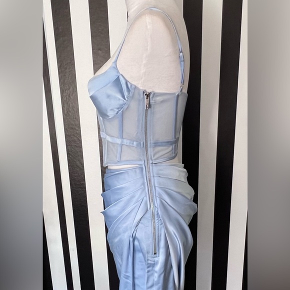 Light Blue Satin Corset Cutout Ruched Gathered Maxi Dress - NWT - Picture 8 of 10